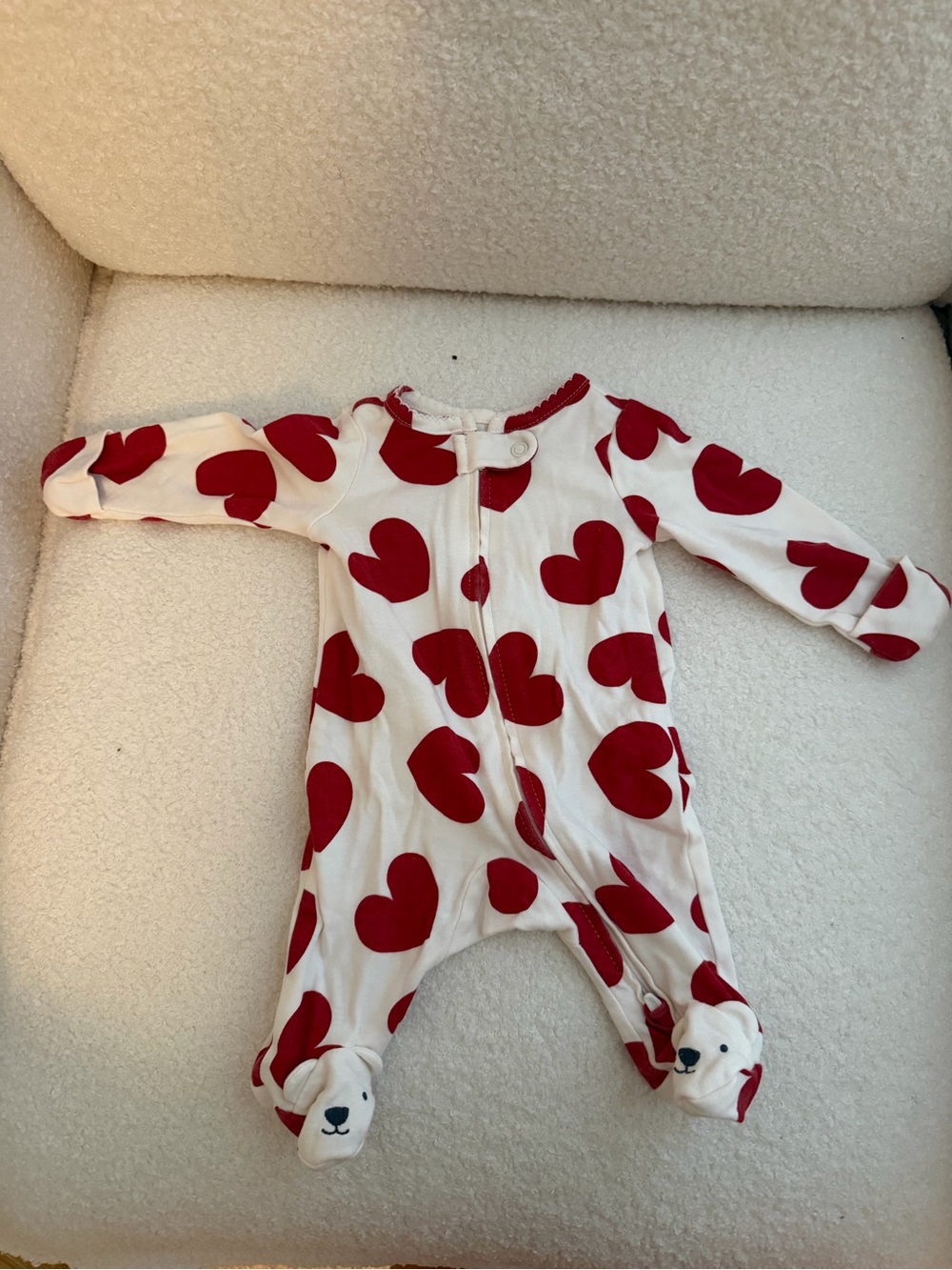 Carter's White Footed One-Piece with Red Heart Print